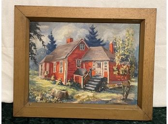Red Country Home Vintage Painting