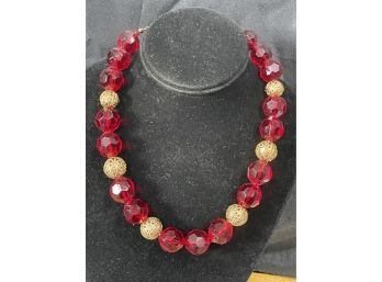 Red & Gold Beads Necklace By Robert Rose