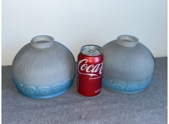 Pair Of Vintage Blue/White Frosted Glass Lamp Shades