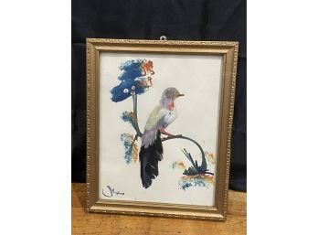 Vintage Real Feather Bird Painting In Frame (#2 Looking Right)