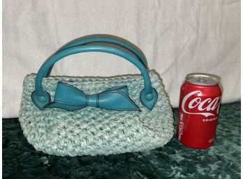 Vintage Blue Woven, Leather Lining KORET Handbag, Purse - Made In Italy