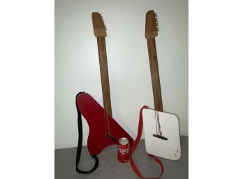 Pair Of Fun Wood Guitars - Music Room Wall Decor
