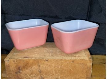 Pair Of Vintage Pink Pyrex Small Refrigerator Dishes (No Lids)