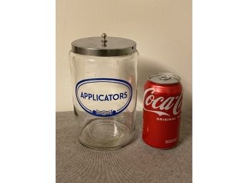 Vintage 'Applicators' Doctor's Office Glass Canister - Cool Bathroom Decor