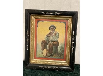 Early 1900s Black Americana Man With Banjo Print In Lovely Frame