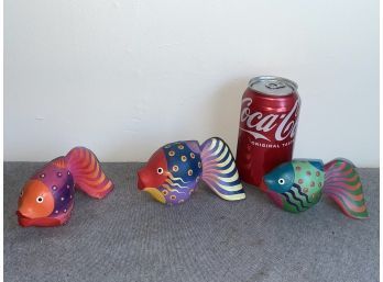 3 Colorful Whimsical Wooden Fish