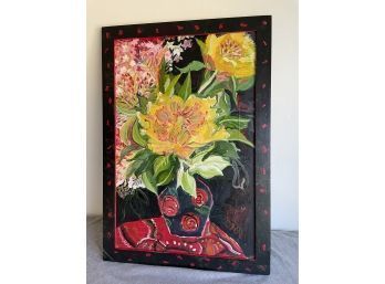 Happy Yellow Flowers Connie Aronson Oil Painting With Painted Frame