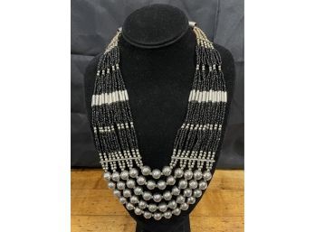 Elegant Black & Silver Beaded Necklace
