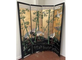 Beautiful Vintage Japanese Room Divider Screen, Dressing Screen - Cranes In Bamboo