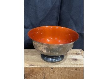 Reed & Barton Orange Enamel Silverplate Bowl - Vintage