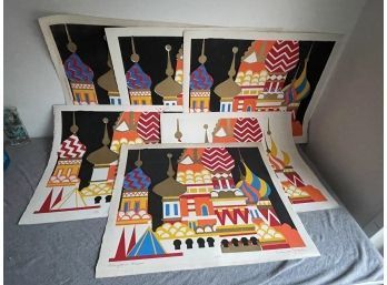 Set Of 6 Lithograph Prints 'Midnight In Moscow' Carole Lee Simone (Listed Artist)
