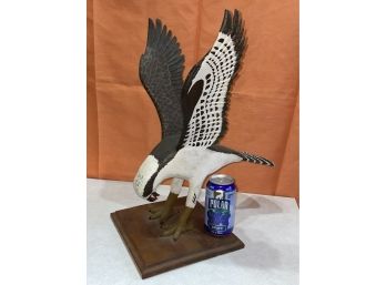 Wood Hand Carved Hawk - Large Sculpture - Signed 1980 Perry - Vintage