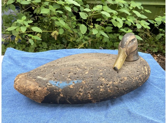Vintage Cork Floating Duck Hunting Decoy With Carved Wood Head And Glass Eyes