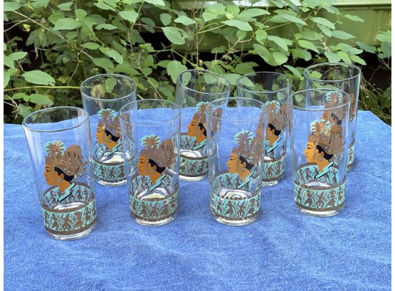 Set Of 8 Thais Princess Dancer Glasses - Mid Century Barware