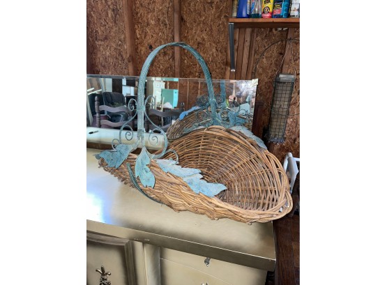 Large Metal And Wicker Basket