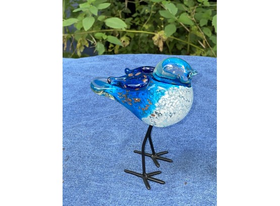 Art Glass Bird With Metal Legs Paperweight