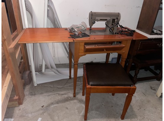 Vintage Singer Sewing Machine Model 301 In Cabinet/table With Stool