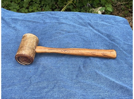 Vintage Rawhide Mallet With Wood Handle - Carpenter, Metalwork Tool