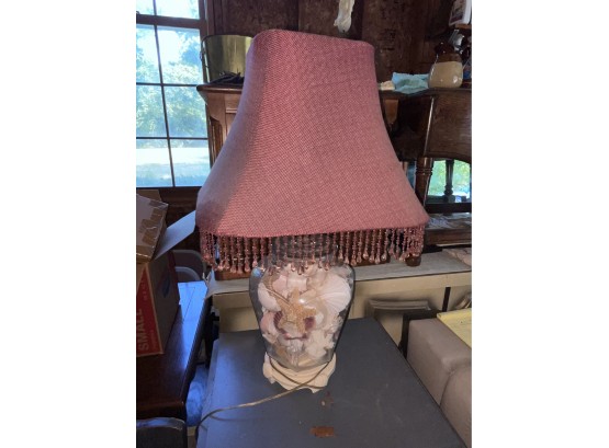 Glass Table Lamp Filled With Coral And Shells - Seaside Decor