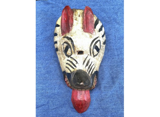 Vintage Hand Carved Wood Dog Painted Mask - Ceremonial Mexico ?