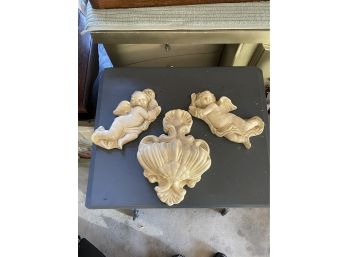 3 Pieces Vintage Plaster Wall Decor Lot - Angels