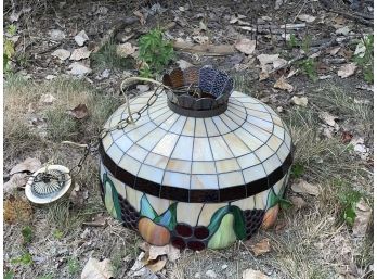 Vintage Leaded Stained Glass Hanging Light Fixture With Fruit