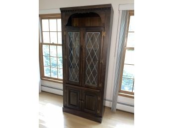 Vintage Wood Storage Curio Cabinet With Glass Shelves
