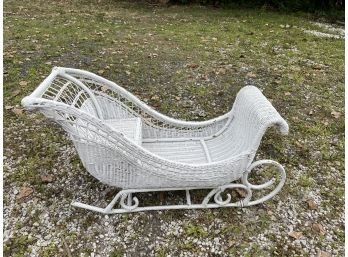 White Wicker Miniature Sled - Plant Stand, Christmas Decor