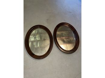 2 Vintage Oval Mirrors In Wood Frames