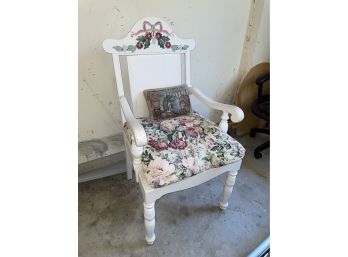 White Chair With Floral Cushion