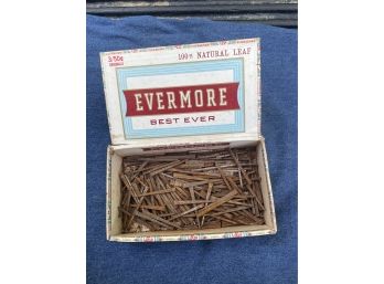 Cigar Box Full Of Square Head Nails - About 100