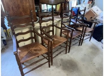 Set Of 4 Ladder Back Chairs With Rush Seats - All Armchairs