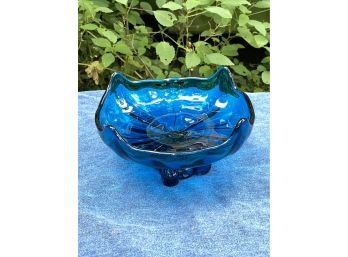 Blue Art Glass Pedestal Bowl