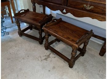 Pair Of Solid Wood Low Tables, Seats