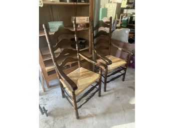 Pair Of Ladder Back Chairs With Rush Seats