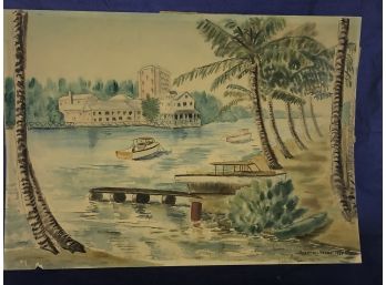 1959 Boats In Harbor With Palm Trees Watercolor Painting By Rosemary Connor #21