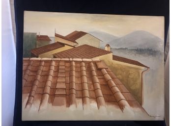 'Red Tile Roof' Rosemary Conner Painting On Canvas #1