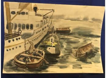 'Boats Unloading' Watercolor Painting By Rosemary Connor #34