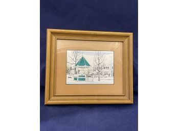 New Milford, CT Bandstand Hand Colored Print By Robert Parker - Town Green