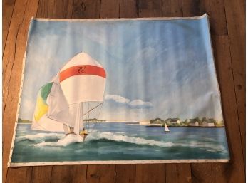 Racing Sailboat On Long Island Sound Painting On Canvas By Rosemary Connor #64