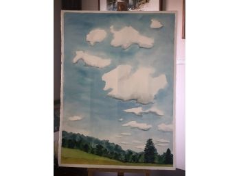 Pine Trees, Blue Sky Clouds Watercolor Painting By Rosemary Connor #46
