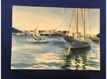 'Two Sailboats At Dock' Watercolor Painting By Rosemary Connor #36