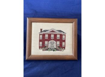 New Milford, CT Roger Sherman Town Hall Framed Needlepoint