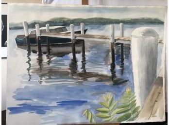 'Boat At Dock' Watercolor Painting By Rosemary Connor #58