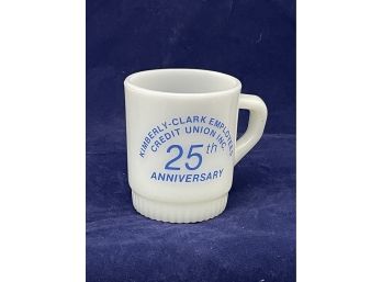 Vintage Kimberly Clark Credit Union 25th Anniversary Mug - Anchor Hocking Milk Glass New Milford, CT
