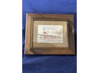 New Milford, CT Railroad Station Hand Colored Print By Robert Parker