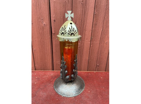 Vintage Catholic Church Offertory, Devotional Candleholder - Red Glass Shade