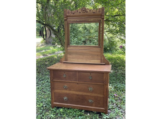 Antique 4 Drawer Oak Dresser With Mirror