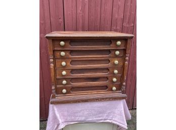 Antique 6 Drawer J.P. Coats Cotton Thread Spool Cabinet With Spools - Great Rare Advertising