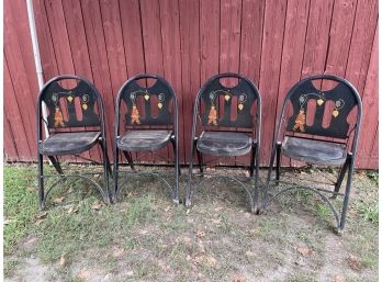 Vintage Chinese Man With Paper Lanterns Folding Chairs - Set Of 4 CUTE